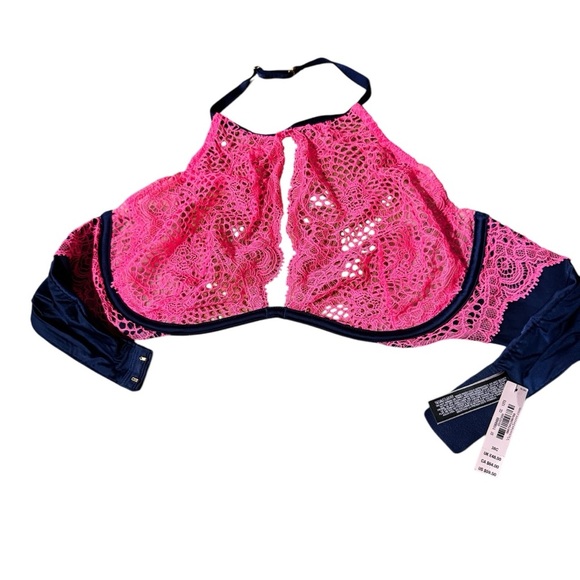 Victoria's Secret Very Sexy High Neck Halter  Bralette Neon Pink Blue 38 C - Picture 1 of 7